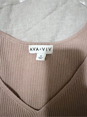 Ava & Viv Ribbed V-Neck Sweater in Blush Pink